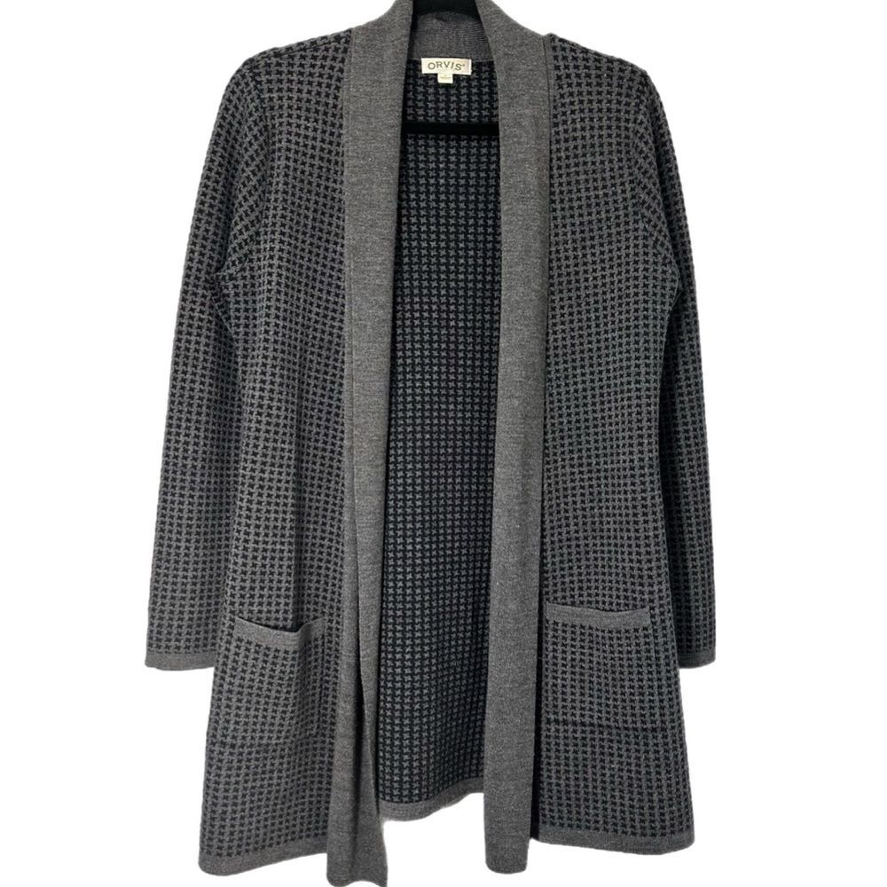 Orvis Women’s Small Cardigan Open Front Houndstooth‎ 100% Merino Wool *Flawed*